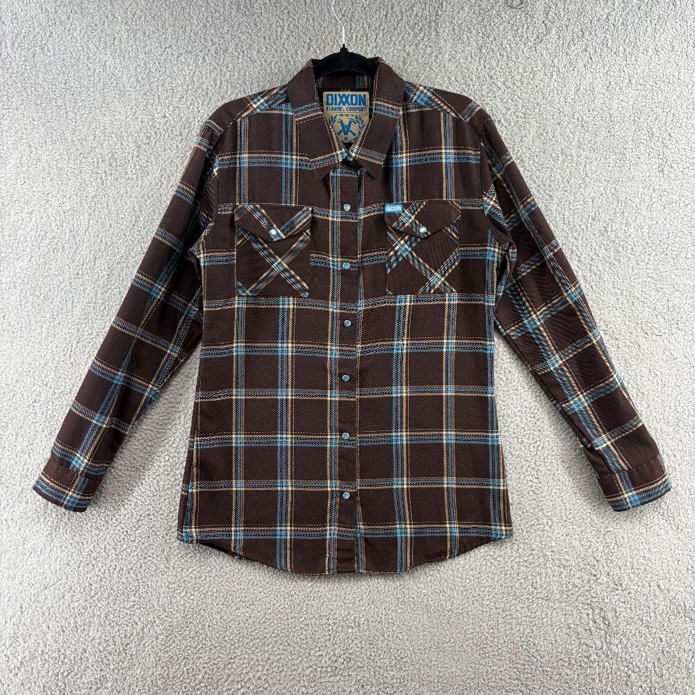 Dixxon Men’s The Apache Brown Blue Plaid Flannel Pearl Snap Shirt XL Western